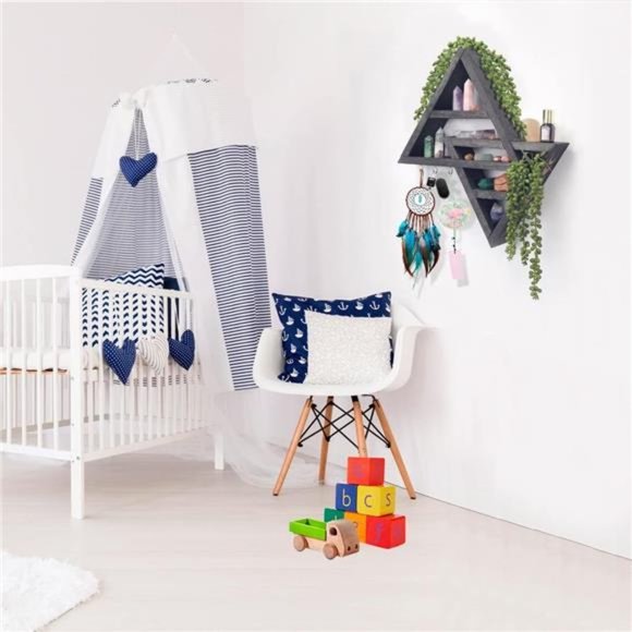 Moon Phase Triangle Shelf with Hooks - Rustic Moon Shelf for Crystals- Black - Picture 2 of 7